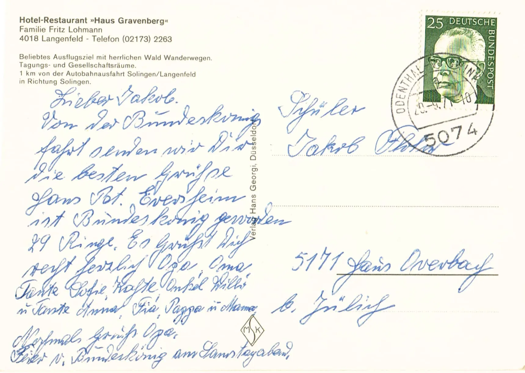 Postkarte an unsere Präsidenten Jakob Flohr