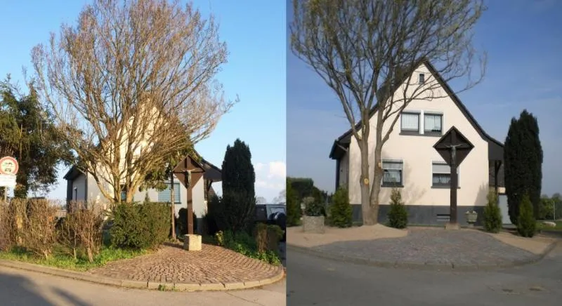 Der Platz am Pestkreuz vorher und nachher