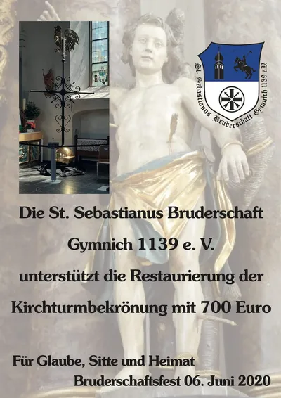 Symbolischer Scheck zur Unterstützung bei der Finanzierung der Kirchturmspitze