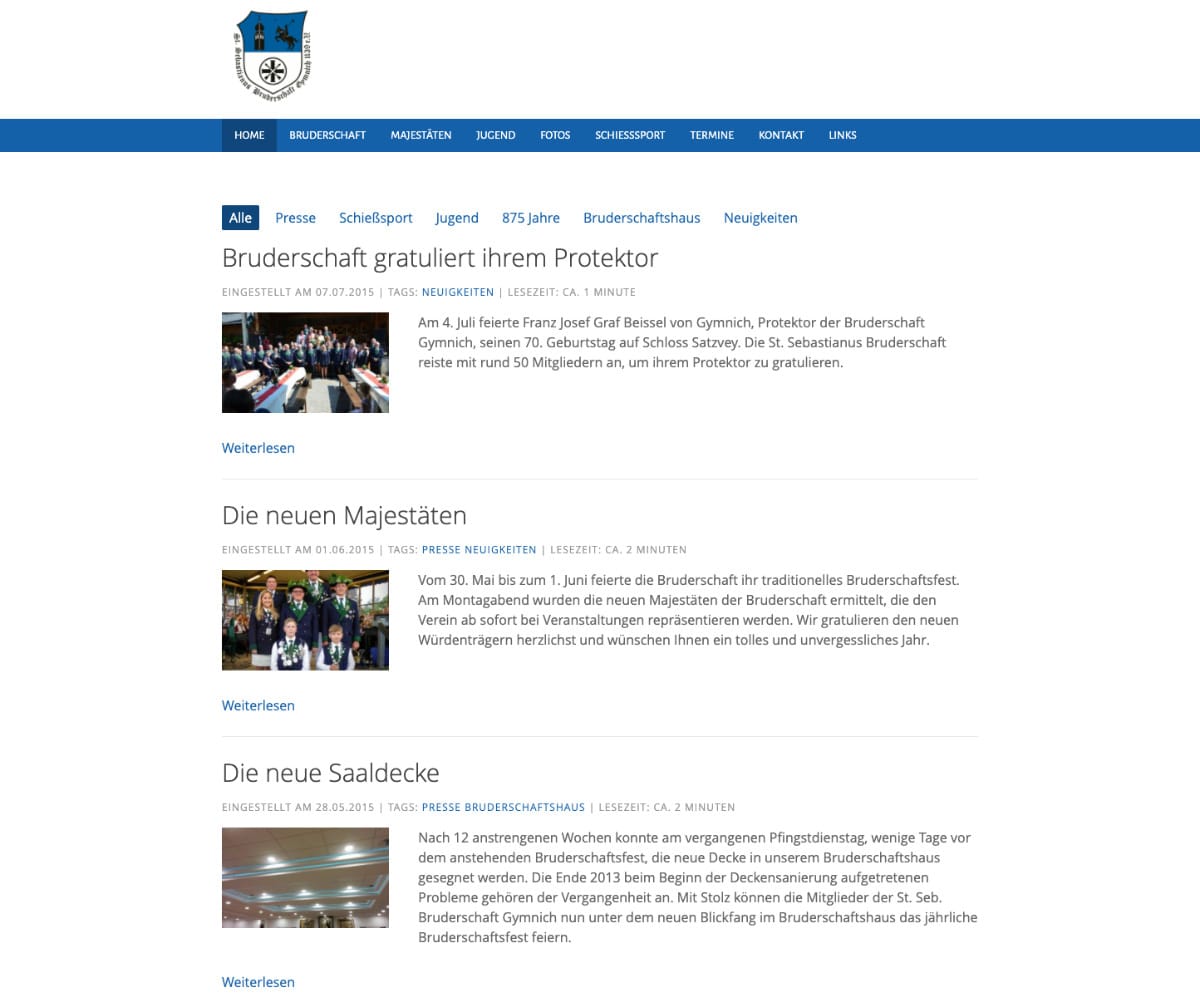 modernisierte Homepage im Jahr 2015